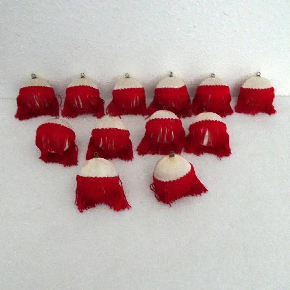 Vintage 12 Satin Ball Ornaments with Fringe Handmade Christmas Holiday Festive